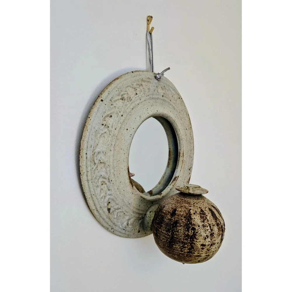 VTG Ceramic Border/Oil Lamp/Bud Vase Hanging Mirror Round
